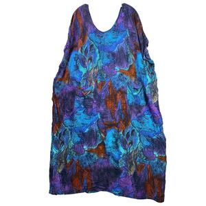 Vintage Mrs Roper Caftan Womens OSFA Abstract Maxi House Dress Mumu Boho AOP